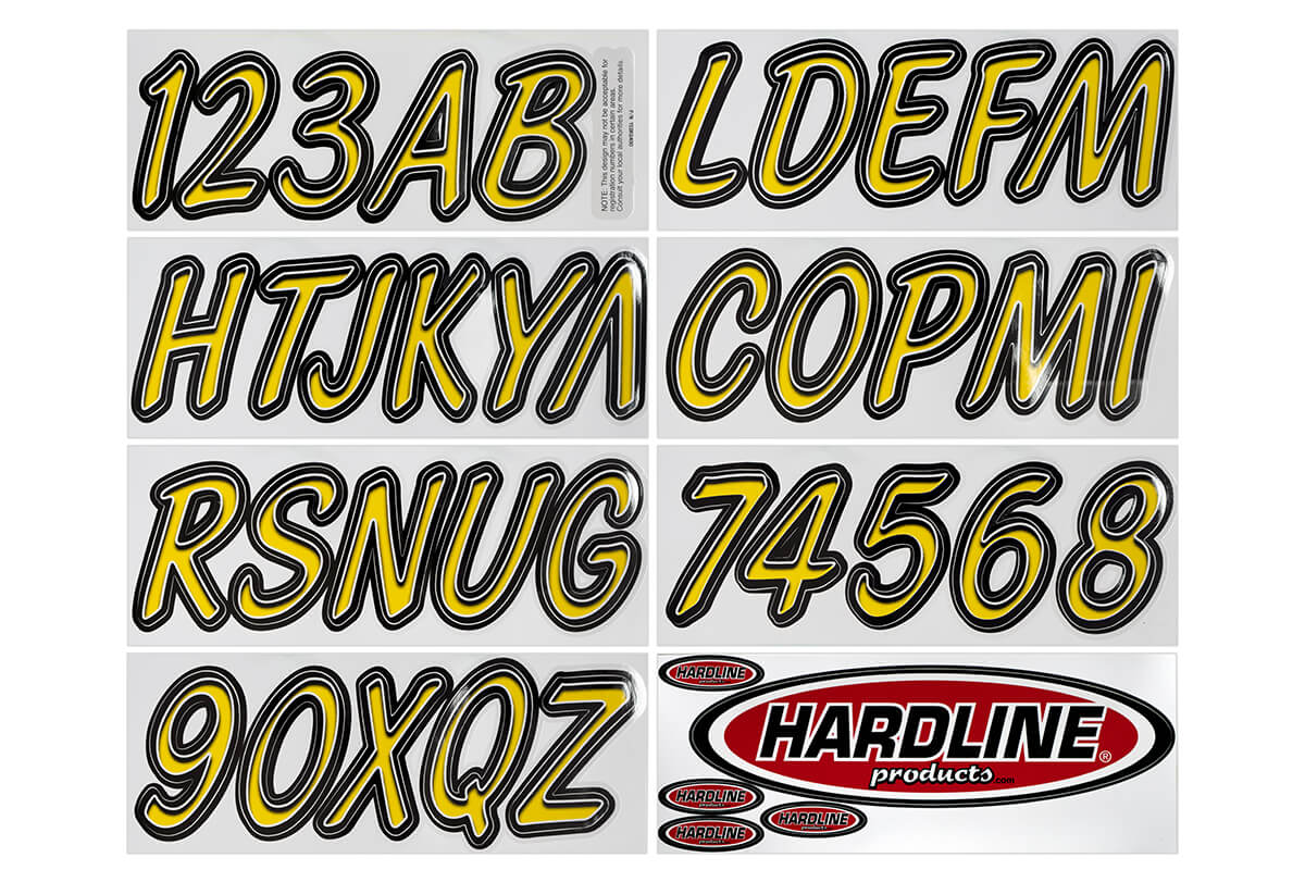 Hardline Products - 3" Boat Lettering Registration Kit - Series 400 - Yellow/Black - YEBKG400