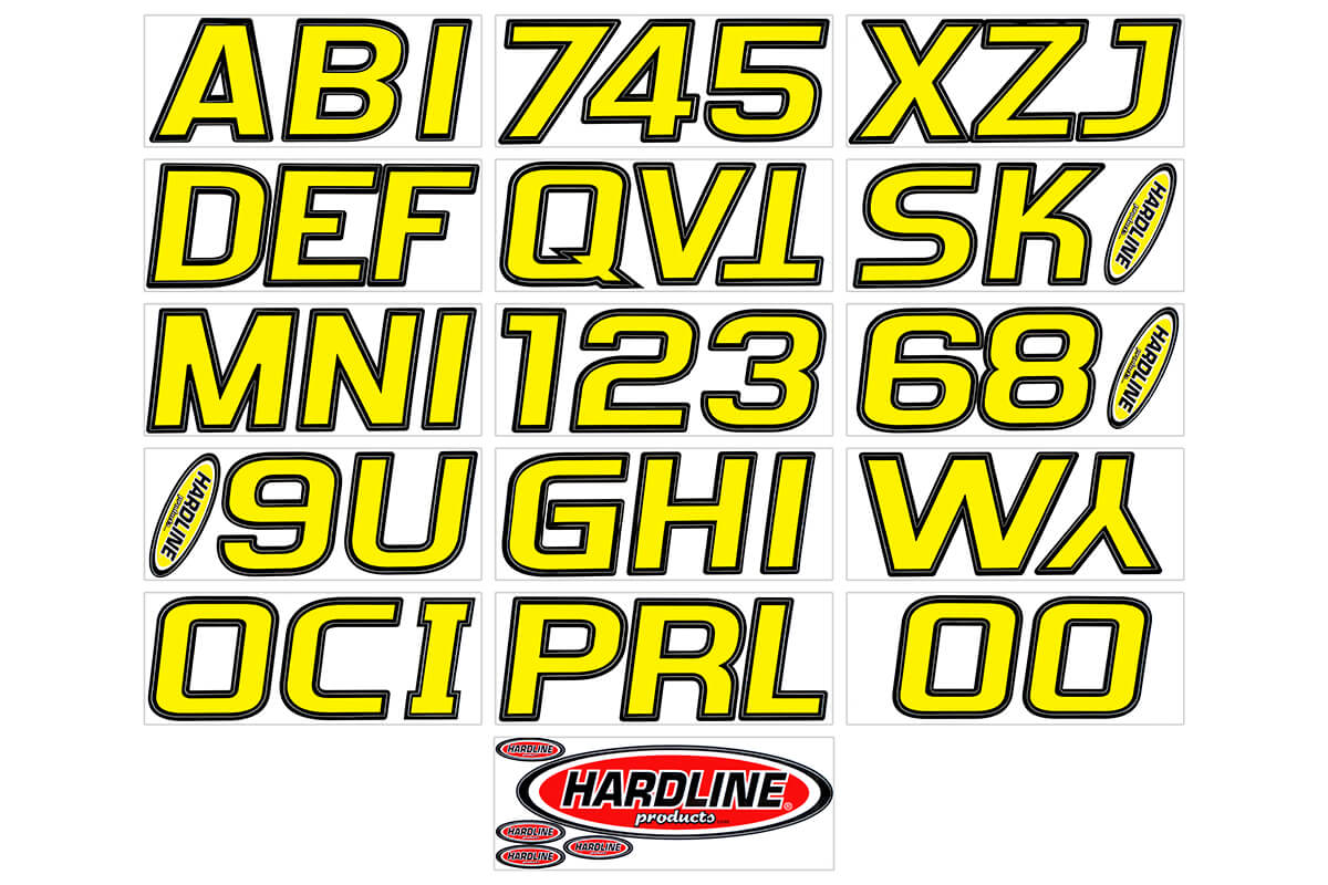 Hardline Products - 3" Boat Lettering Registration Kit - Series 700 - Yellow/Black - YEBLK700