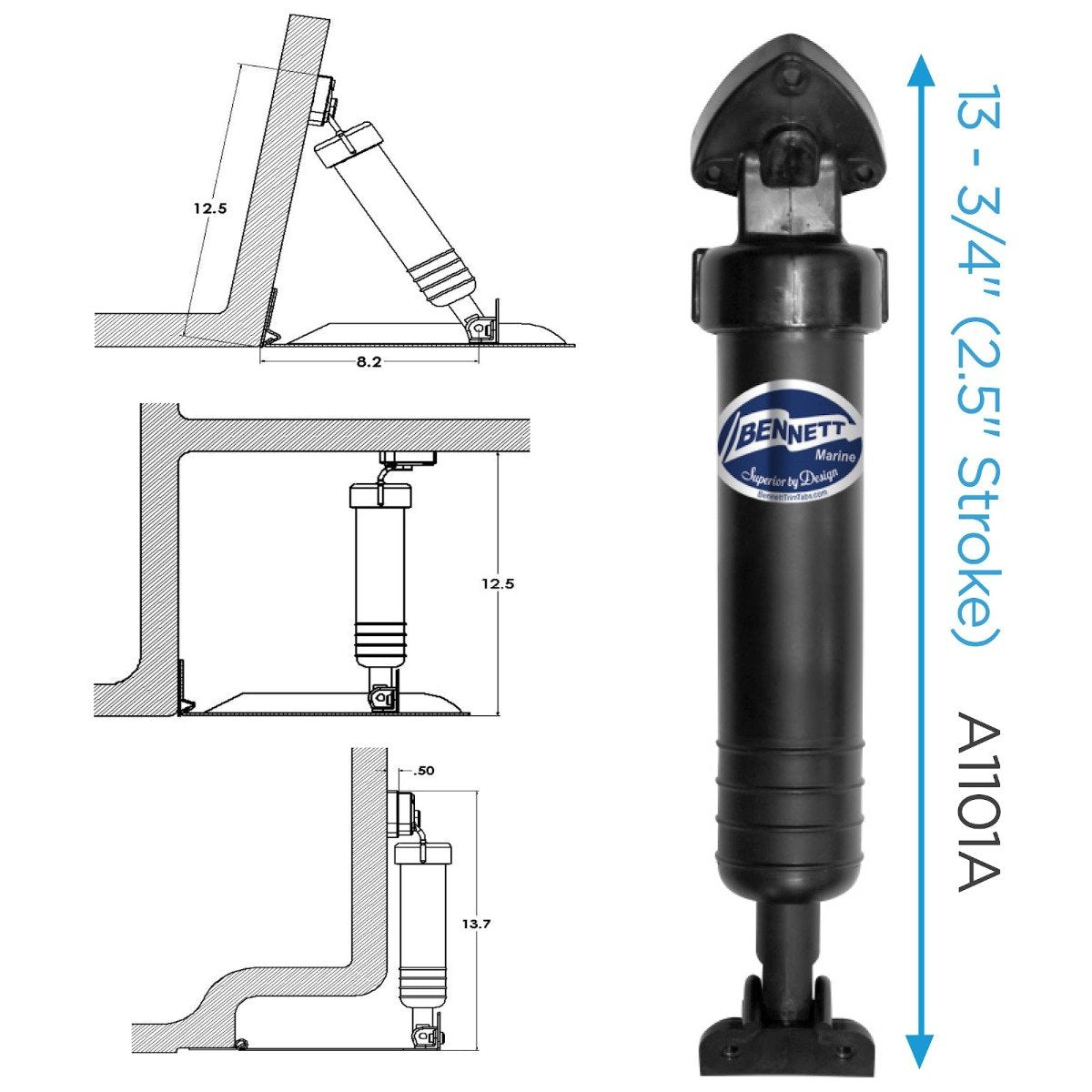 Bennett - 24" x 12" Hydraulic Trim Tab System w/One Box Indication - 2412OBI