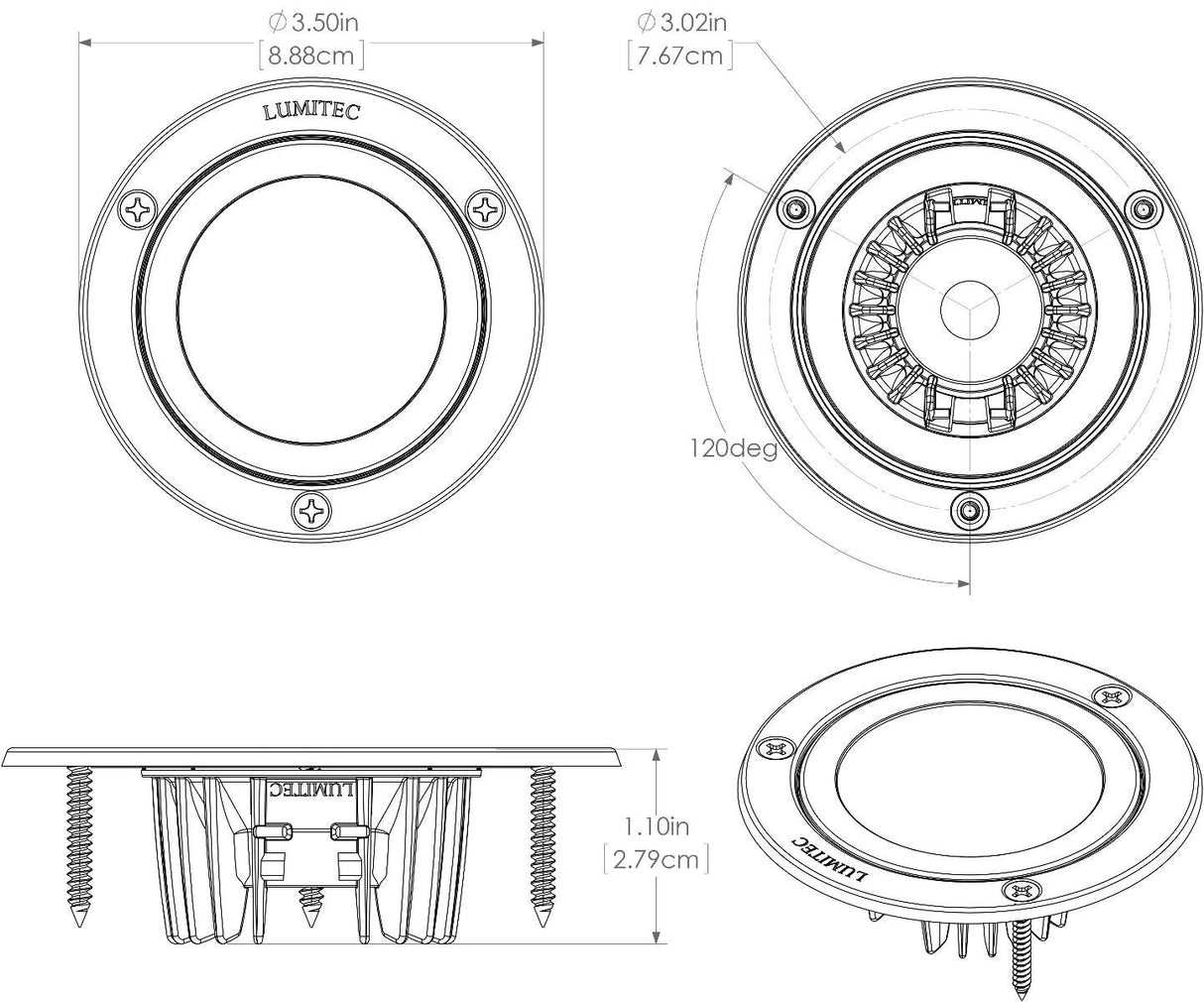 Lumitec - Shadow Flush Mount LED Down Light - Polished SS Finish - White Non-Dimming - 114113