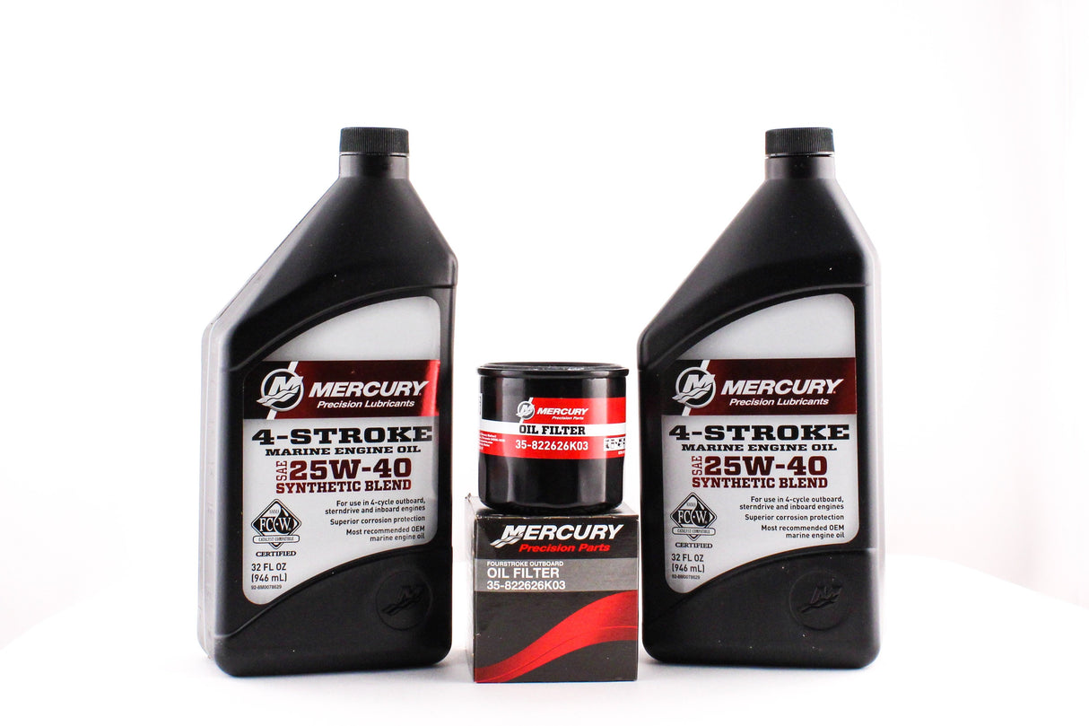 Mercury Marine 8 9.9 & 15 HP Four Stroke Outboard FC-W 25W-40 Synthetic Blend Oil Change Kit