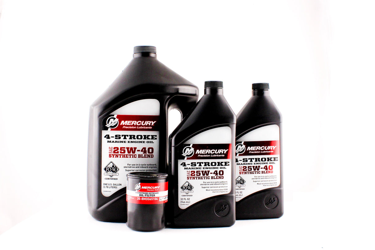 Mercury Marine 75 & 90 HP Carbureted & 115 HP EFI Four Stroke Outboard FC-W 25W-40 Synthetic Blend Oil Change Kit