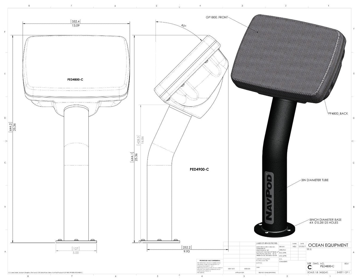 NavPod - PedestalPod Pre-Cut f/Raymarine a95, a97  a98 - Carbon Black - PED4814-C