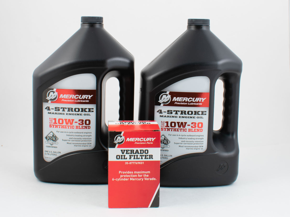 Mercury Marine 200 225 250 275 300 350 & 400R HP Verado Four Stroke Outboard FC-W 10W-30 Synthetic Blend Oil Change Kit