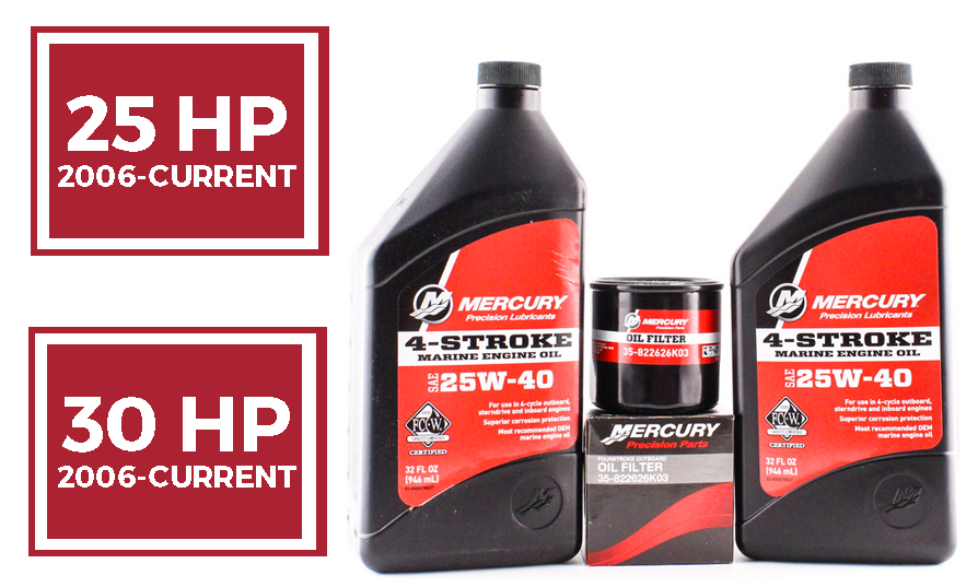 Mercury Marine 25 & 30 HP Four Stroke Outboard FC-W 25W-40 Oil Change Kit