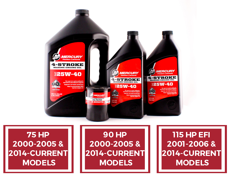 Mercury Marine 75 & 90 HP Carbureted & 115 HP EFI Four Stroke Outboard FC-W 25W-40 Oil Change Kit