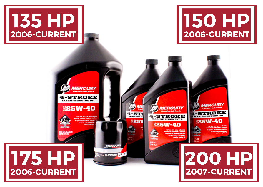 Mercury Marine 135 150 175 & 200 HP Verado Four Stroke Outboard FC-W 25W-40 Oil Change Kit