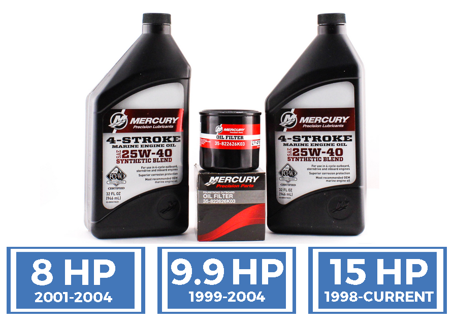 Mercury Marine 8 9.9 & 15 HP Four Stroke Outboard FC-W 25W-40 Synthetic Blend Oil Change Kit