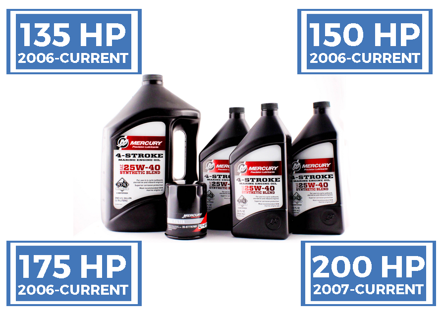 Mercury Marine 135 150 175 & 200 HP Verado Four Stroke Outboard FC-W 25W-40 Synthetic Blend Oil Change Kit