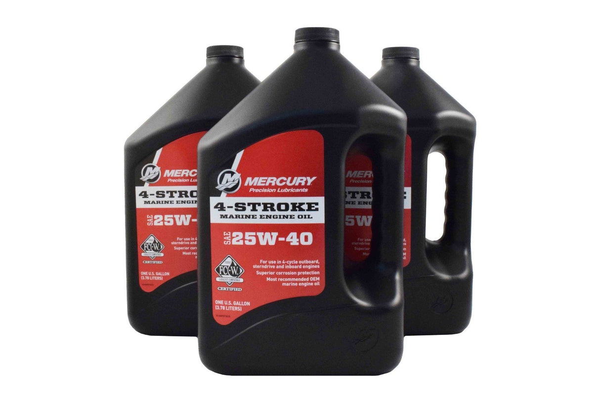 Mercury FC W 25W 40 Marine Engine Oil - Gallon - 92-8M0078628 - 3-Pack