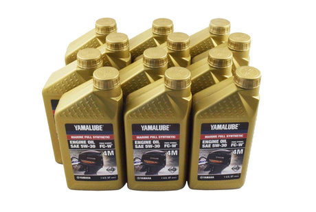 Yamalube 5W30 Full Synthetic 4M FC-W Outboard Marine Engine Oil Quart - LUB-05W30-FC-12 - 12-Pack