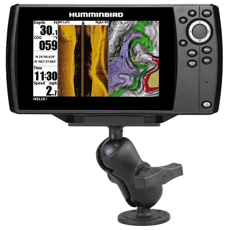 RAM Mount - 1.5" Ball Mount with 2.5" Round Base, Short Arm & 2" x 4" Plate f/Humminbird Helix 7 Only - RAM-202-24-B-202U