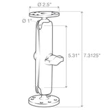 RAM Mount - 1" Diameter Ball Mount with Long Double Socket Arm & 2/2.5" Round Bases - AMPS Hole Pattern (7-5/16" Length) - RAM-B-101U-C