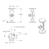 RAM Mount - 1" Ball Double Socket Arm with 2 2.5" Round Bases - AMPS Hole Pattern - RAM-B-101U