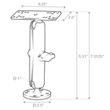 RAM Mount - 1" Diameter Ball Mount with Long Double Socket Arm, 6.25" x 2" Rectangle Base & 2.5" Round Base (AMPS Pattern) - RAM-B-111U-C