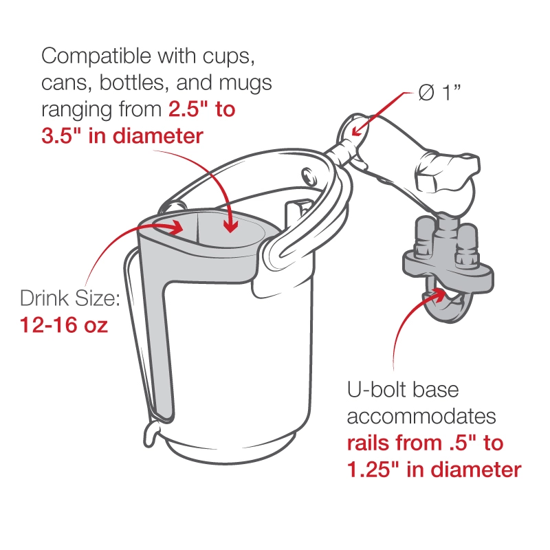 RAM Mount - Drink Cup Holder with U-Bolt Base - RAM-B-132RU