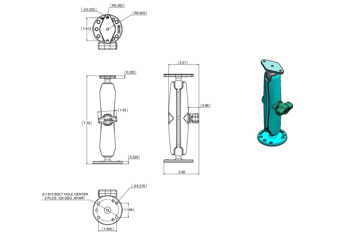 RAM Mount - Flat Surface Mount Long Arm with Diamond Base - RAM-B-138U-C