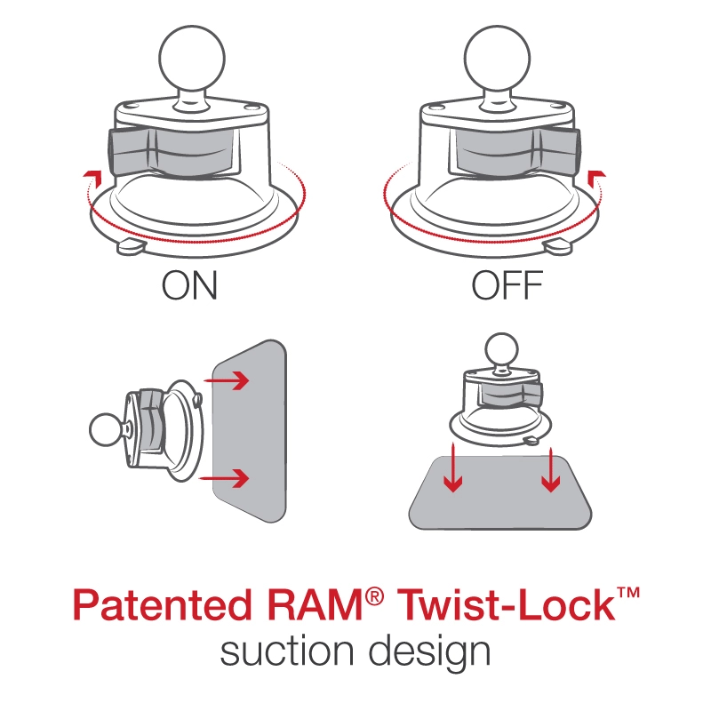 RAM Mount - 1" Diameter Ball Standard Length Double Socket Arm with 3.25" Diameter Suction Cup Twist Lock Base - RAM-B-166-103U