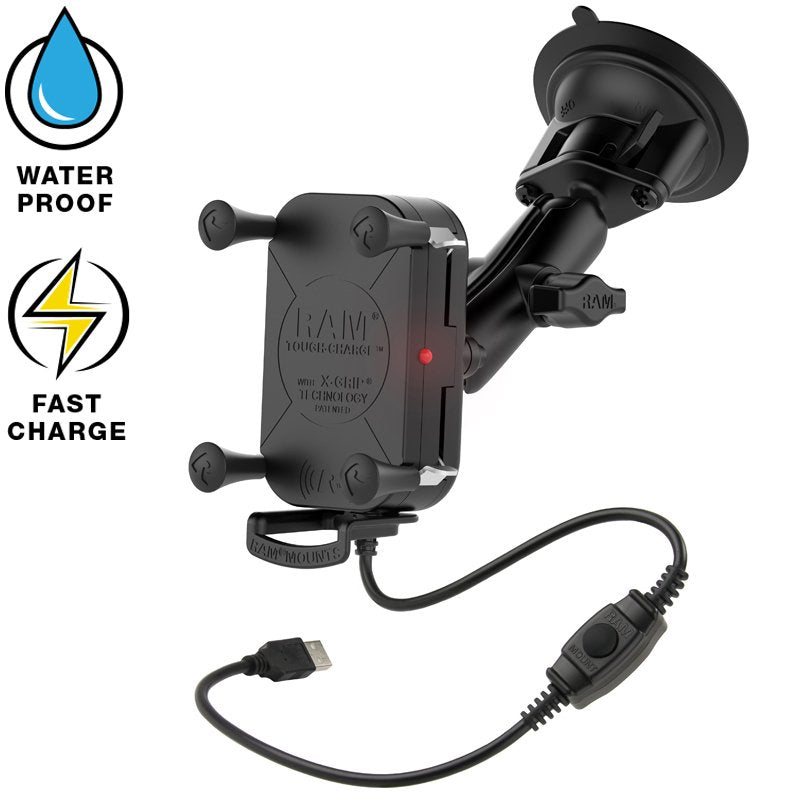 RAM Mount - Tough-Charge Waterproof Wireless Charging Suction Cup Mount - RAM-B-166-UN12W