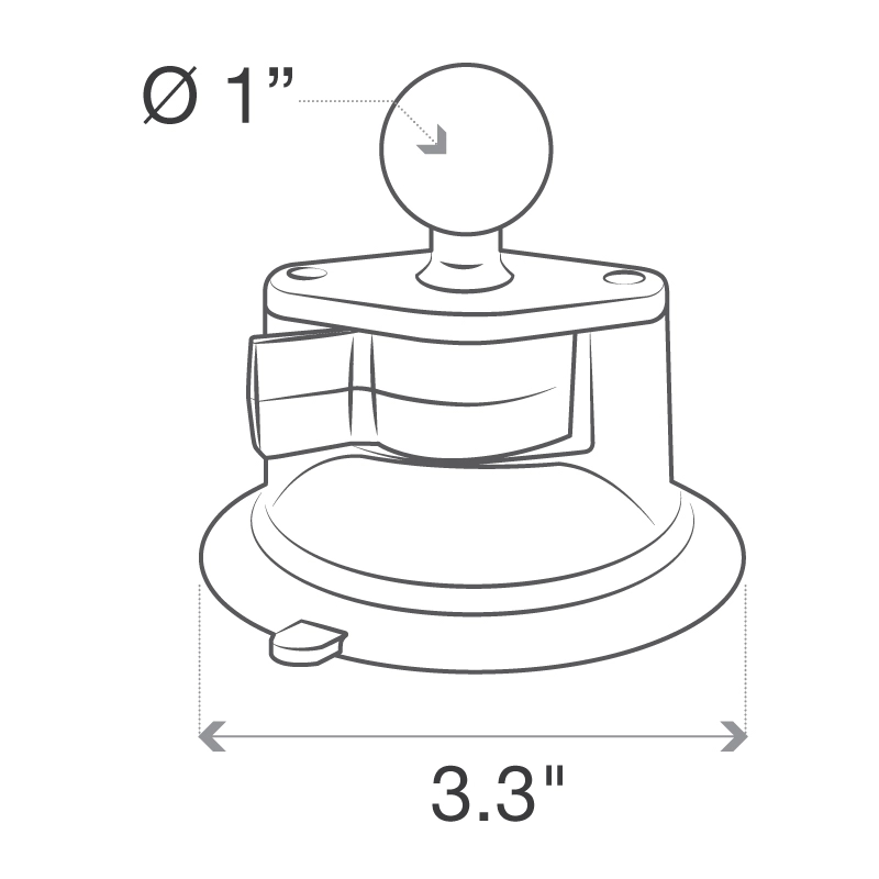 RAM Mount - 3.25" Diameter Suction Cup Twist Lock Mount with 1" Ball - RAM-B-224-1U