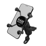 RAM Mount - 9mm Angled Base Motorcycle Mount with Short Double Socket Arm & Universal X-Grip Cell/iPhone Cradle - RAM-B-272-A-UN7