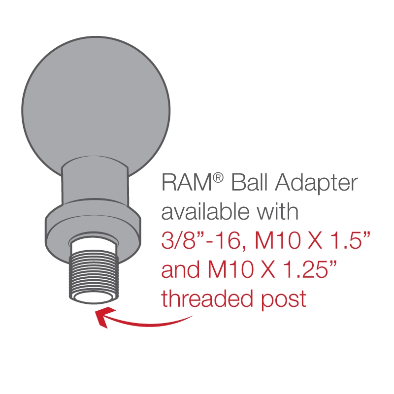 RAM Mount - M10 x 1.25 Pitch Male Thread with 1" Ball - RAM-B-349U