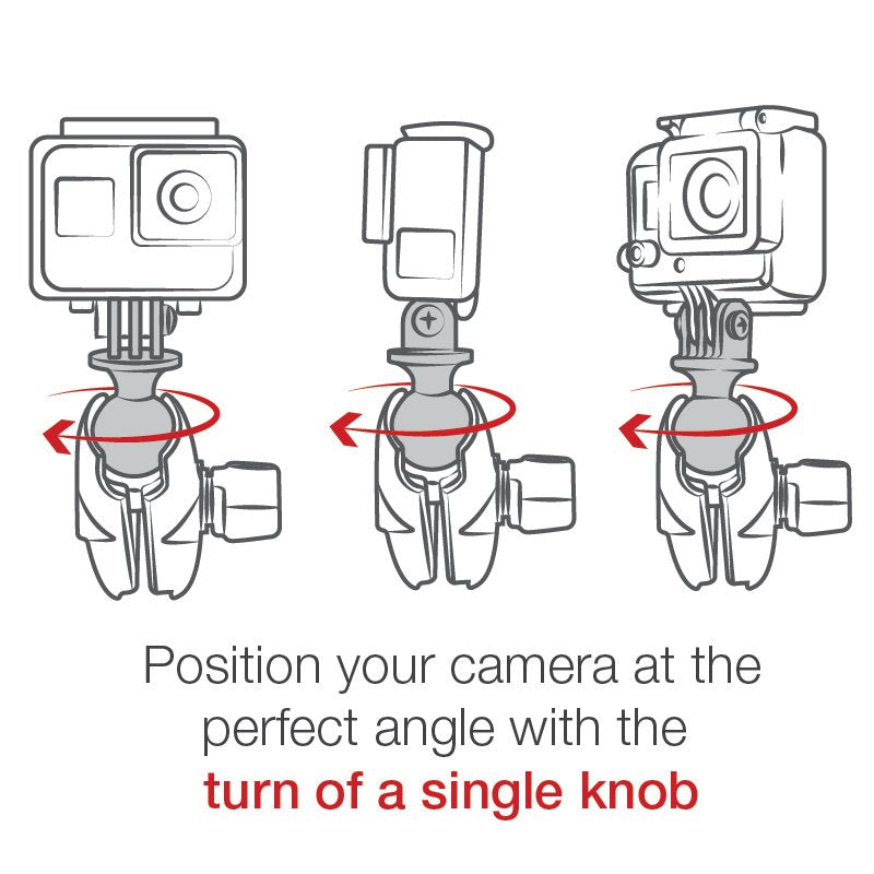 RAM Mount - RAM Torque 1 1/8" - 1 1/2" Diameter Handlebar/Rail Base with B Size 1" Ball, Short Arm and GoPro/Action Camera Mount - RAM-B-408-112-15-A-GOP1U