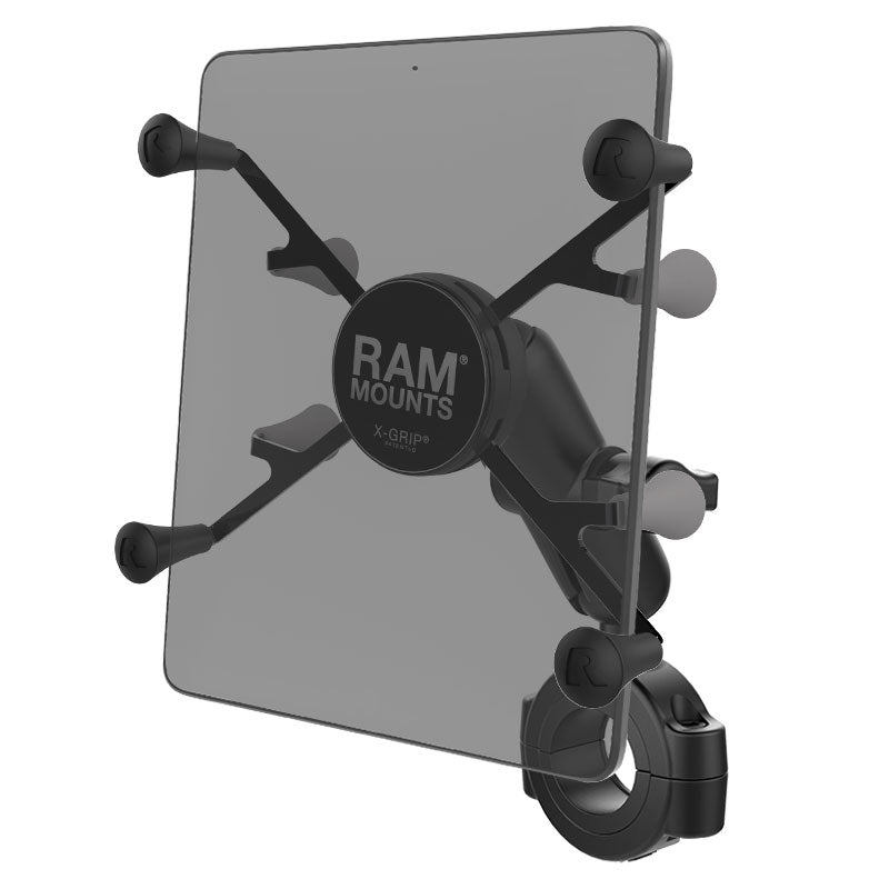 RAM Mount - RAM Torque 1 1/8" - 1 1/2" Diameter Handlebar/Rail Base with 1" Ball, Medium Arm and X-Grip for 7-8" Tablets - RAM-B-408-112-15-UN8U