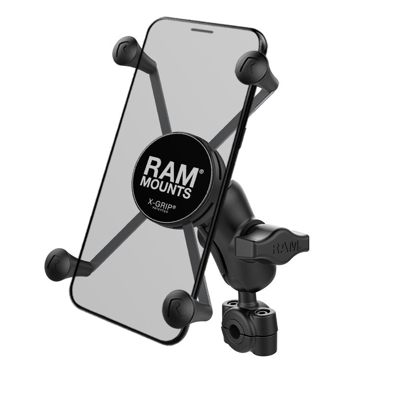 RAM Mount - RAM Torque 3/8" - 5/8" Diameter Mini Rail Base with 1" Ball, Short Arm and X-Grip for Larger Phones - RAM-B-408-37-62-A-UN10