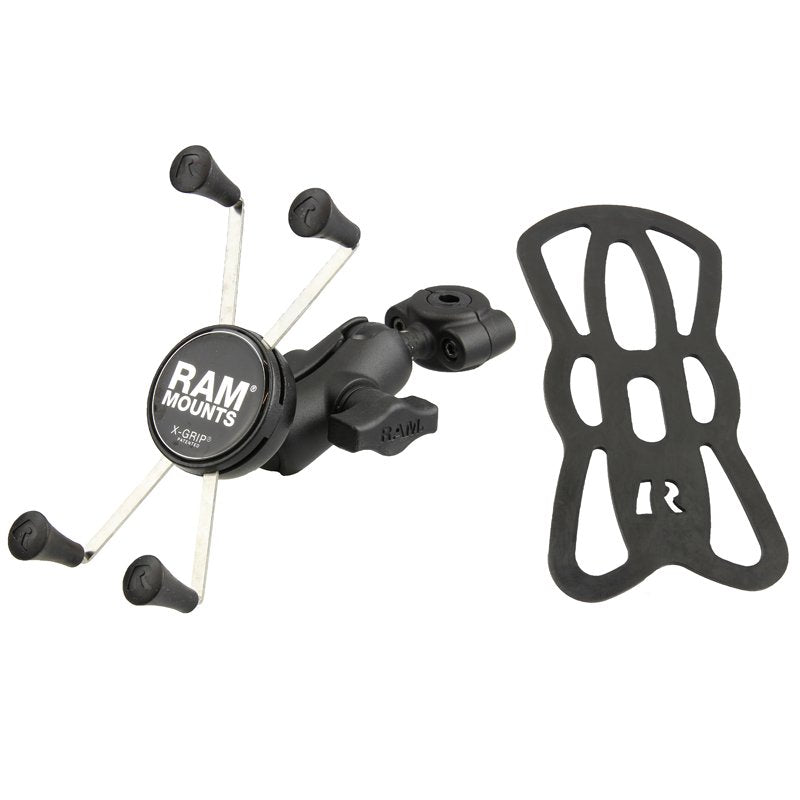 RAM Mount - RAM Torque 3/8" - 5/8" Diameter Mini Rail Base with 1" Ball, Short Arm and X-Grip for Larger Phones - RAM-B-408-37-62-A-UN10