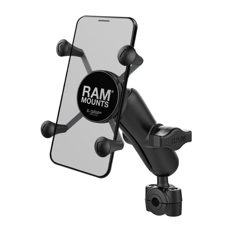 RAM Mount - RAM Torque 3/8" - 5/8" Diameter Mini Rail Base with 1" Ball, Medium Arm and X-Grip for Larger Phones - RAM-B-408-37-62-UN10U