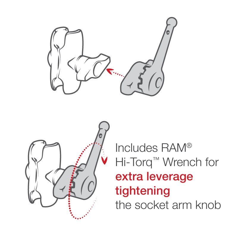 Ram Mount - Universal D Size Ball Mount with Short Arm and Hi-Torq Wrench for 9"-12" Fishfinders and Chartplotters - RAM-D-115-C-KNOB9H