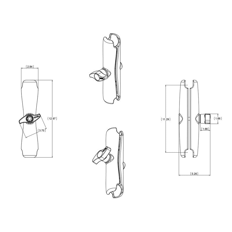 RAM Mount - Long Double Socket Arm for 2.25" Ball Bases - RAM-D-201U-E