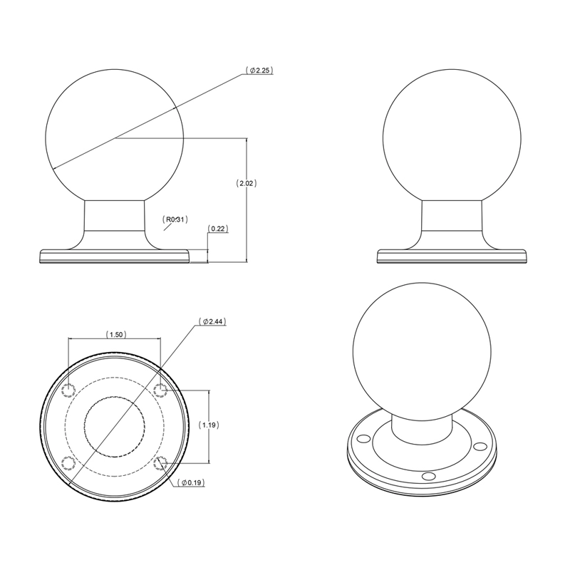 RAM Mount - D Size 2.25" Ball on Round Plate with AMPS Hole Pattern - RAM-D-254U