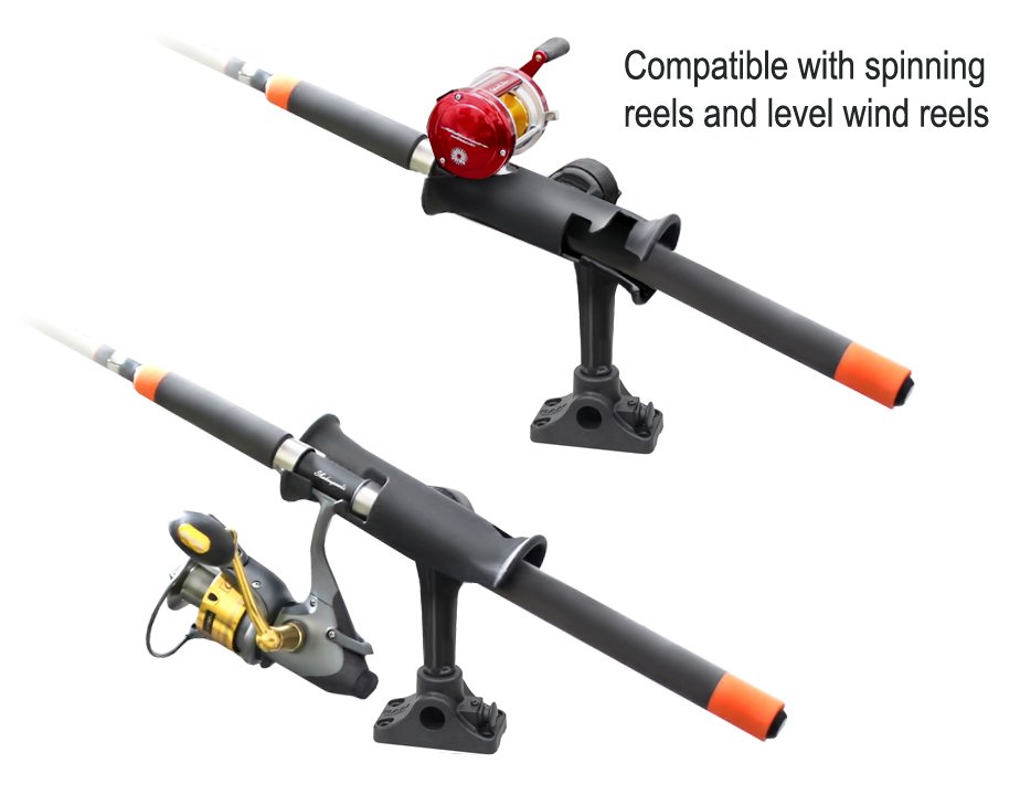 RAM Mount - RAM Tube Jr. Fishing Rod Holder, Standard 4" Length Post Spline & Combo Bulkhead/Flat Surface Base with Plunger - RAP-390-SBMPU