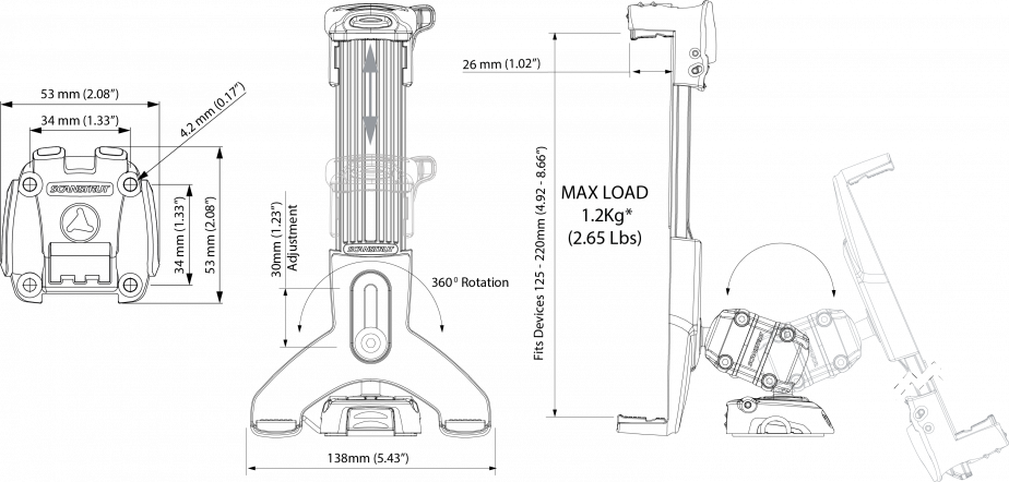 Scanstrut - ROKK Mini Kit with Tablet Clamp, Adjustable Arm  Screw Down Surface Base - RLS-508-401