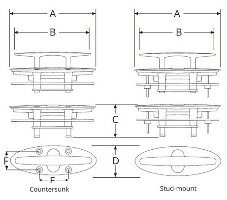 Attwood Marine -  Stud Mount Flush Cleat - 8" - 66524-1