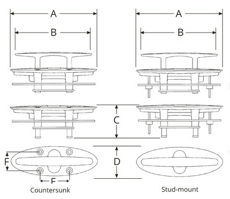 Attwood Marine - Stud Mount Flush Cleat - 4-1/2" - 665127