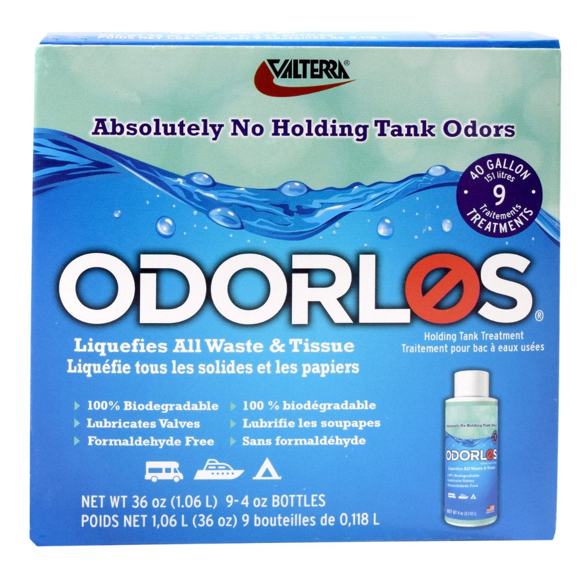 Valterra - Odorlos Holding Tank Treatment - 4 oz. Bottle - 9-Pack - V77001