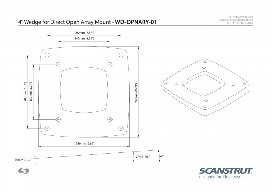 Scanstrut - 4 Base Wedge for Direct Mounting with Open Array - WD-OPNARY-01