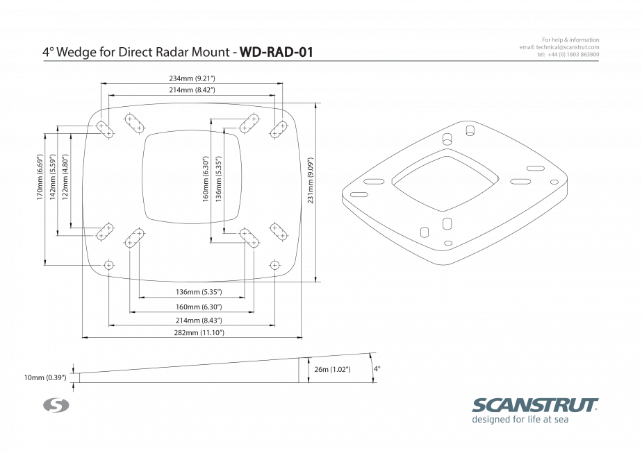 Scanstrut - WD-RAD-01 4 Base Wedge for Direct Mounting with Radome Mount - WD-RAD-01