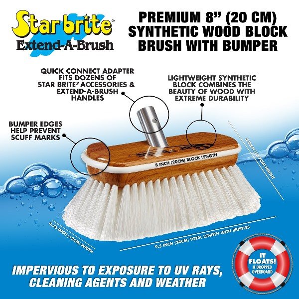 Starbrite - Premium Wash Brush - Synthetic Wood Block w/Bumper - White - Hard - 8" - 40172